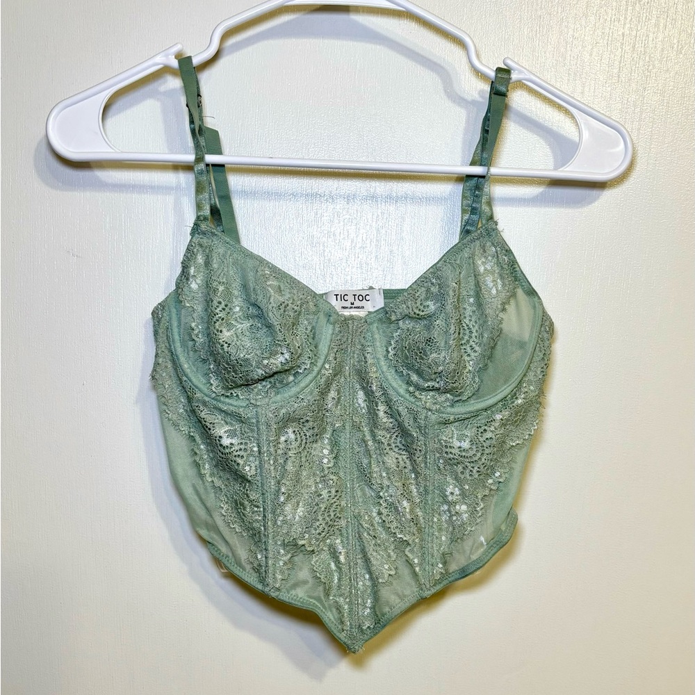 Sage Green Lace Corset Top Size Medium
